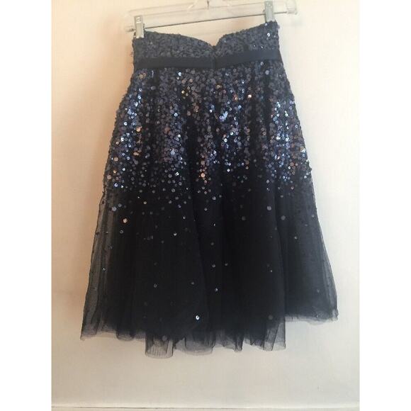 Size 4 Basix II Navy Blue Strapless Party Dress Sequin and Tulle Baby Doll Style - Picture 6 of 9